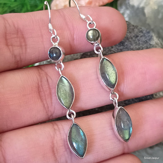 925 SOLID STERLING SILVER NATURAL LABRADORITE GEMSTONE HOOK EARRING