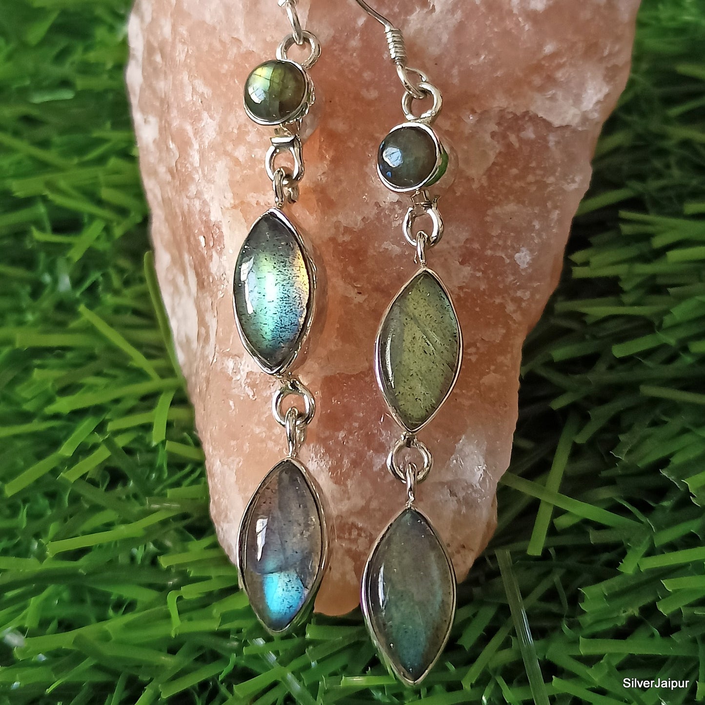 925 SOLID STERLING SILVER NATURAL LABRADORITE GEMSTONE HOOK EARRING