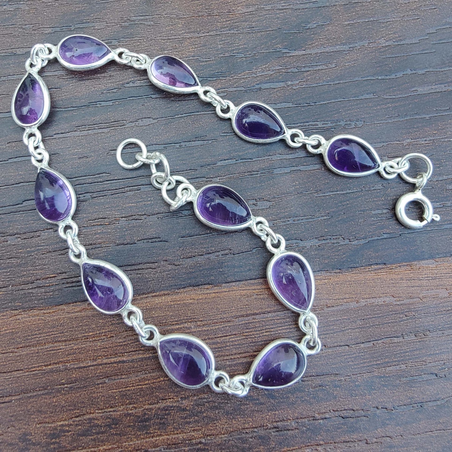 925 SOLID STERLING SILVER NATURAL AMETHYST HANDMADE BRACELET,8 INCHES