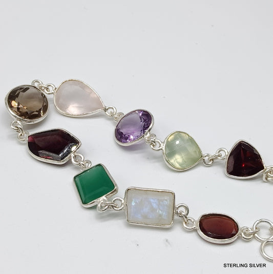 925 SOLID STERLING SILVER NATURAL GEMSTONES HANDMADE BRACELET,8 INCHES