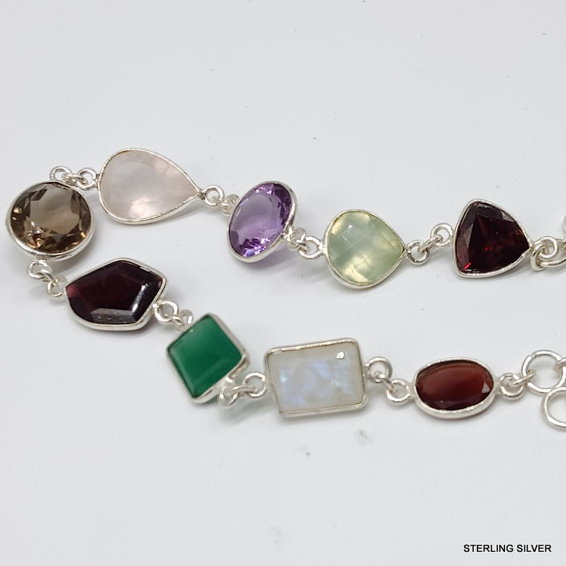 925 SOLID STERLING SILVER NATURAL GEMSTONES HANDMADE BRACELET,8 INCHES