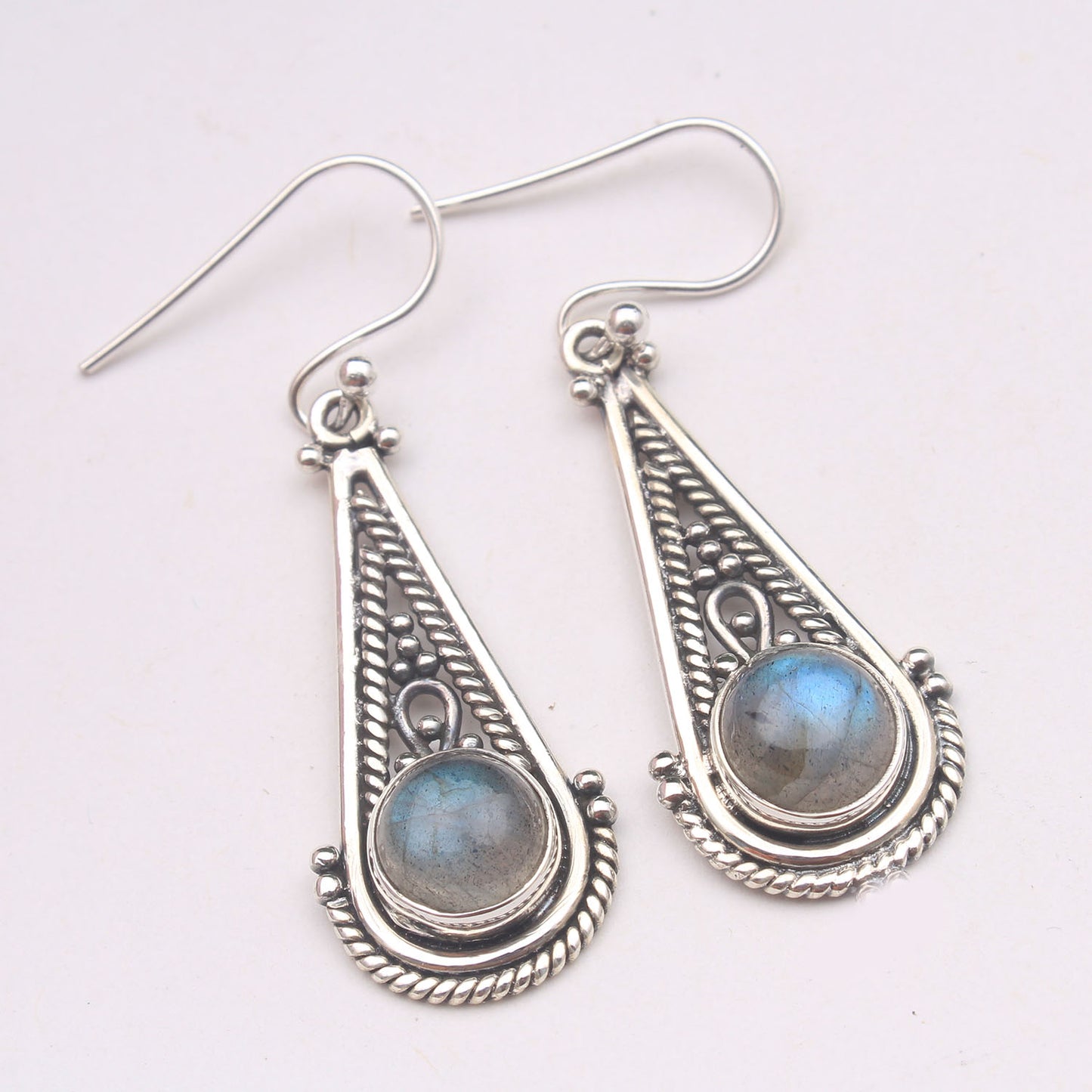 925 SOLID STERLING SILVER NATURAL LABRADORITE GEMSTONE HOOK EARRING