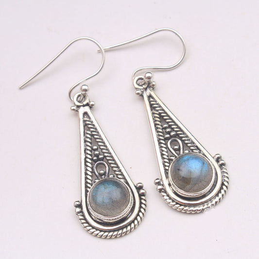 925 SOLID STERLING SILVER NATURAL LABRADORITE GEMSTONE HOOK EARRING
