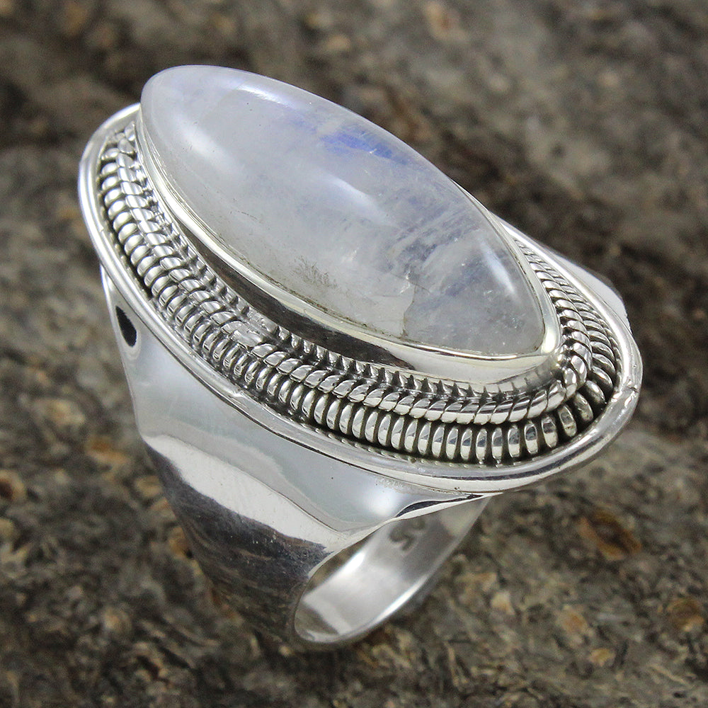 925 SOLID STERLING SILVER NATURAL RAINBOW MOONSTONE GEMSTONES HANDMADE RING, ALL SIZES AVAILABLE