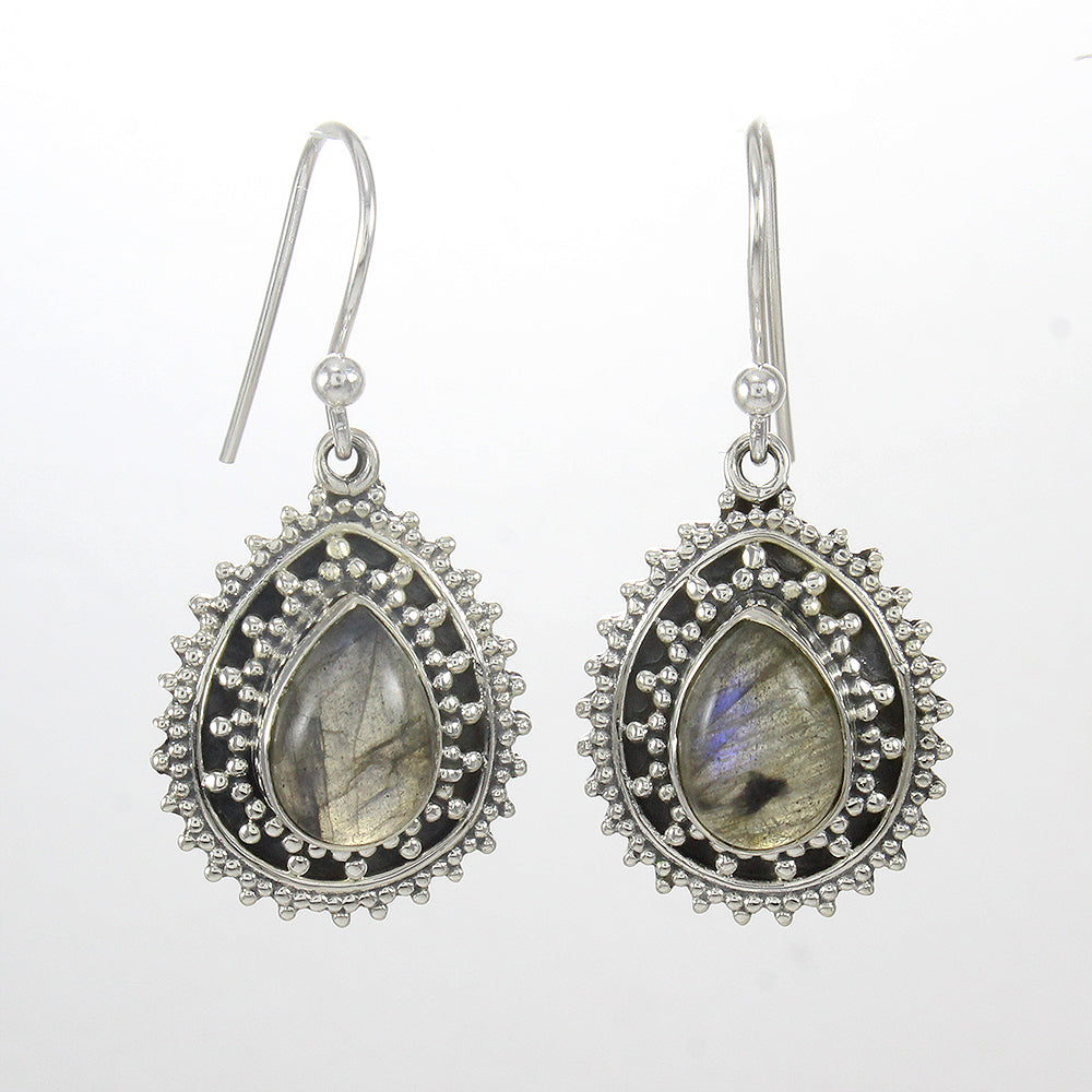 925 SOLID STERLING SILVER NATURAL LABRADORITE GEMSTONE HOOK EARRING