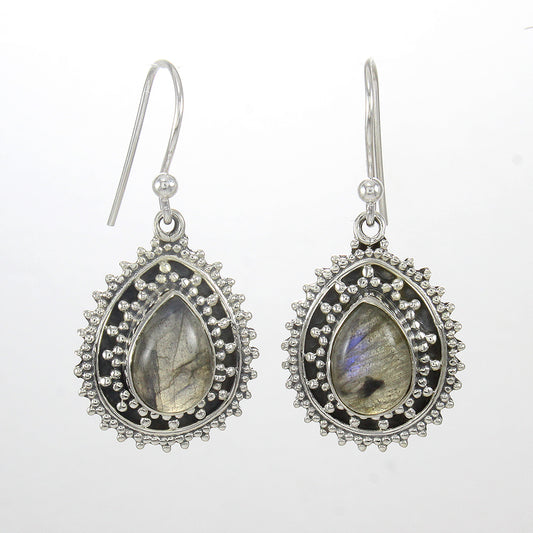 925 SOLID STERLING SILVER NATURAL LABRADORITE GEMSTONE HOOK EARRING