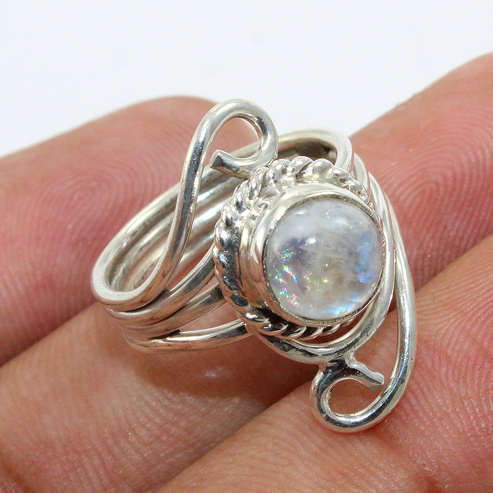 925 SOLID STERLING SILVER NATURAL RAINBOW MOONSTONE GEMSTONES HANDMADE RING, ALL SIZES AVAILABLE