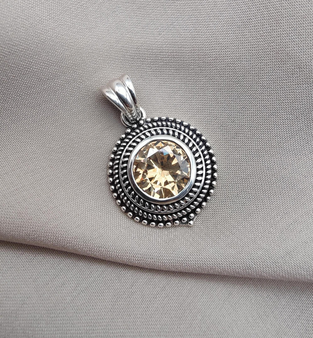 Citrine Silver Pendant: Vintage 925 Sterling, Beaded Boho Jewelry