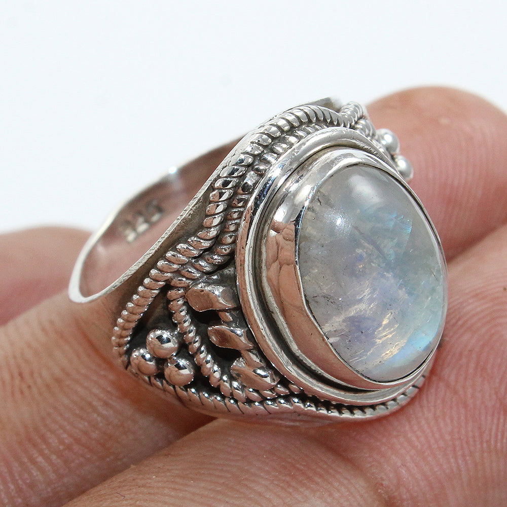 925 SOLID STERLING SILVER NATURAL RAINBOW MOONSTONE GEMSTONES HANDMADE RING, ALL SIZES AVAILABLE