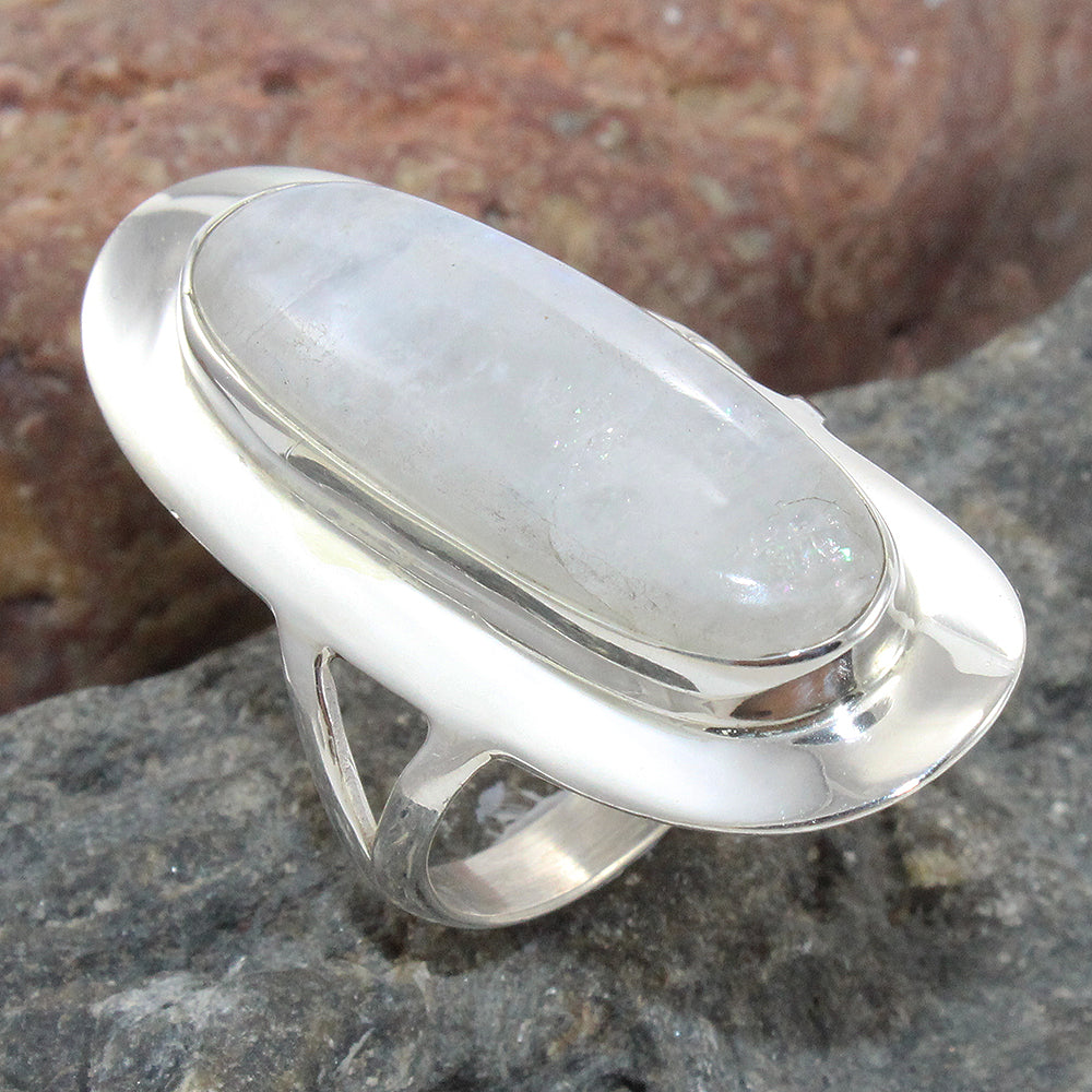 925 SOLID STERLING SILVER NATURAL RAINBOW MOONSTONE GEMSTONES HANDMADE RING, ALL SIZES AVAILABLE