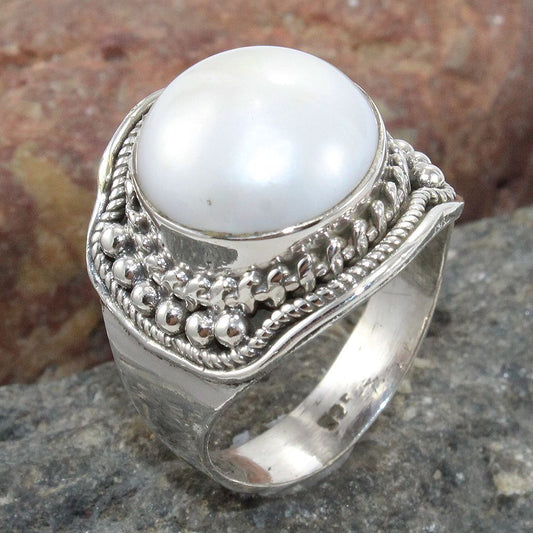 925 SOLID STERLING SILVER NATURAL Mother of Pearl GEMSTONES HANDMADE RING, ALL SIZES AVAILABLE