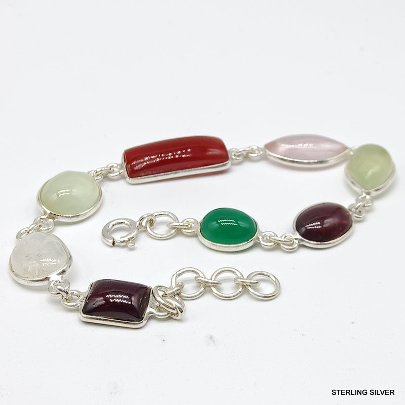 925 SOLID STERLING SILVER NATURAL GEMSTONES HANDMADE BRACELET,8 INCHES