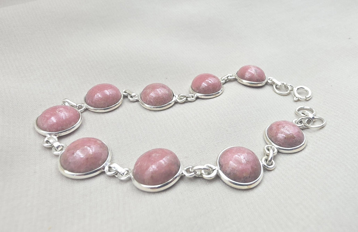 925 Sterling Silver Rhodochrosite Bracelet Handmade Gemstone Boho Jewelry