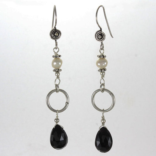 925 SOLID STERLING SILVER NATURAL BLACK ONYX GEMSTONE HOOK EARRING