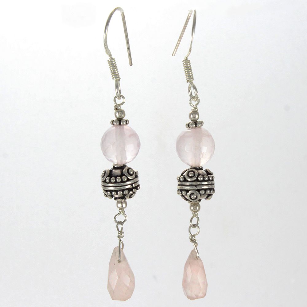 925 SOLID STERLING SILVER NATURAL ROSE QUARTZ GEMSTONE HOOK EARRING