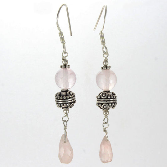 925 SOLID STERLING SILVER NATURAL ROSE QUARTZ GEMSTONE HOOK EARRING