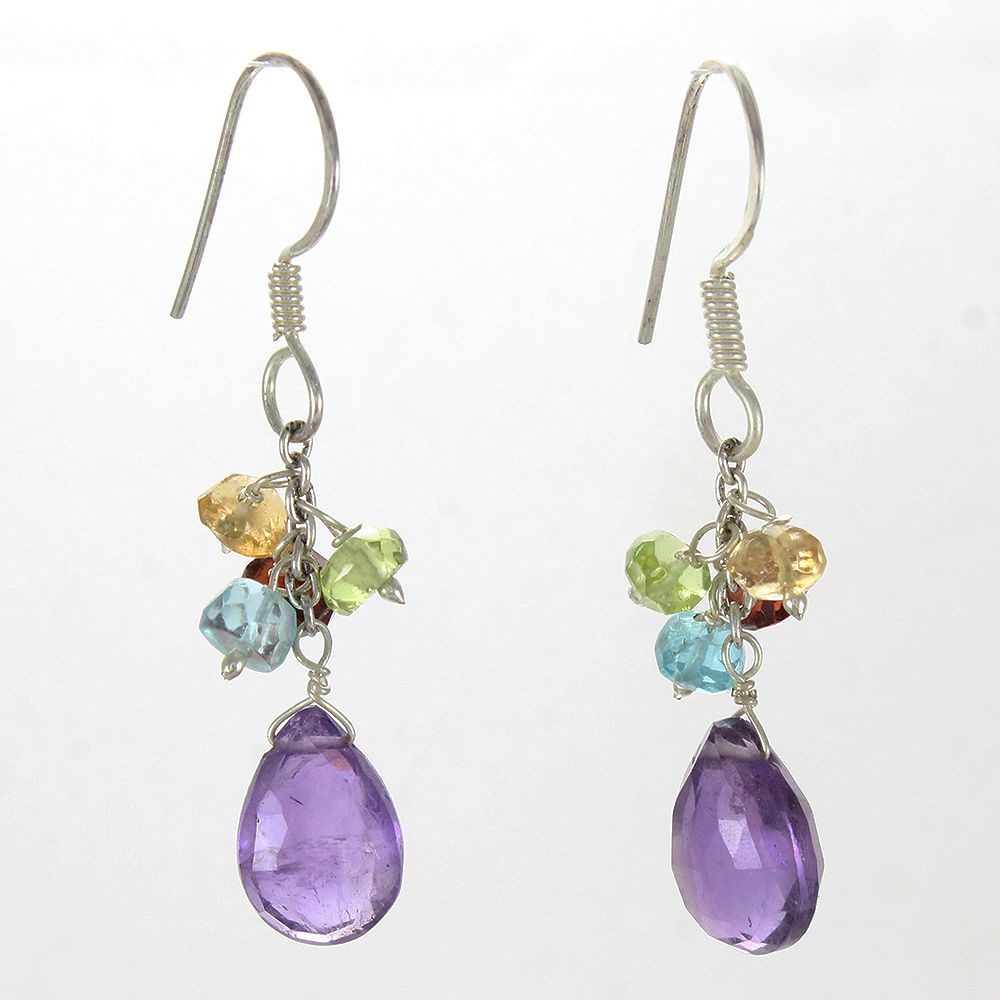 925 SOLID STERLING SILVER NATURAL AMETHYST GEMSTONE HOOK EARRING