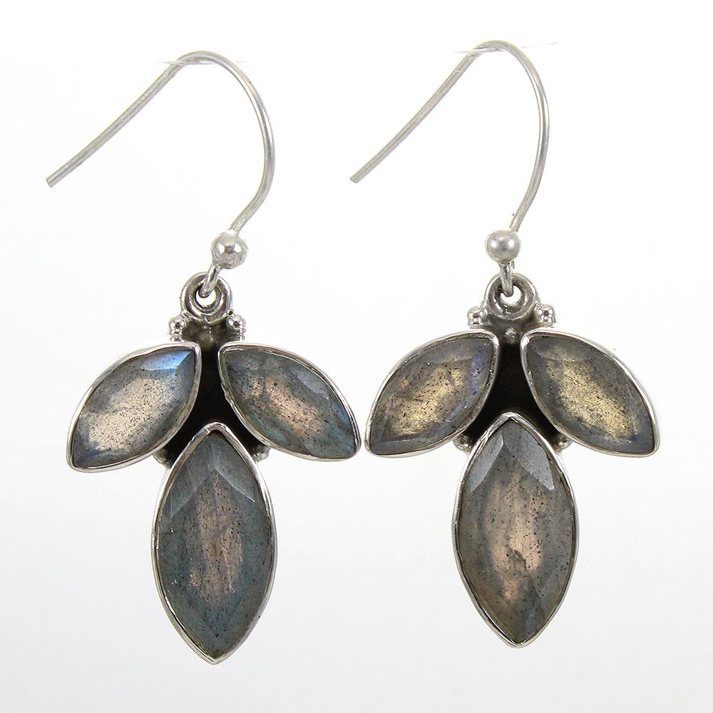925 SOLID STERLING SILVER NATURAL LABRADORITE GEMSTONE HOOK EARRING