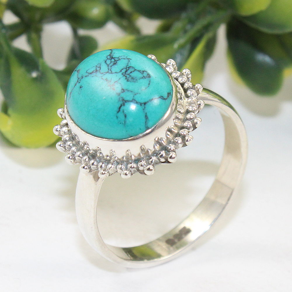 925 SOLID STERLING SILVER NATURAL TURQUOISE GEMSTONES HANDMADE RING, ALL SIZES AVAILABLE