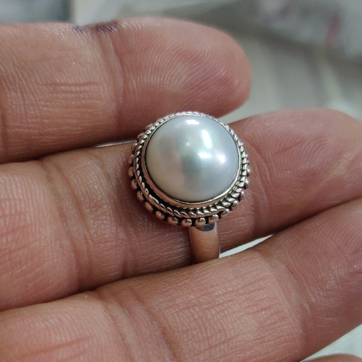 925 SOLID STERLING SILVER NATURAL Mother of Pearl GEMSTONES HANDMADE RING, ALL SIZES AVAILABLE