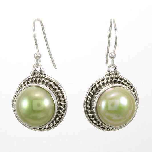 925 SOLID STERLING SILVER NATURAL MOTHER OF PEARL GEMSTONE HOOK EARRING