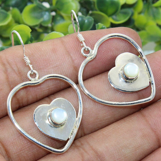 925 SOLID STERLING SILVER NATURAL MOTHER OF PEARL GEMSTONE HOOK EARRING