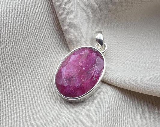 925 Sterling Silver Oval Ruby Pendant, July Birthstone Jewelry, Handmade Bezel Setting