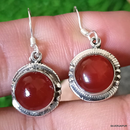 925 SOLID STERLING SILVER NATURAL RED ONYX GEMSTONE HOOK EARRING