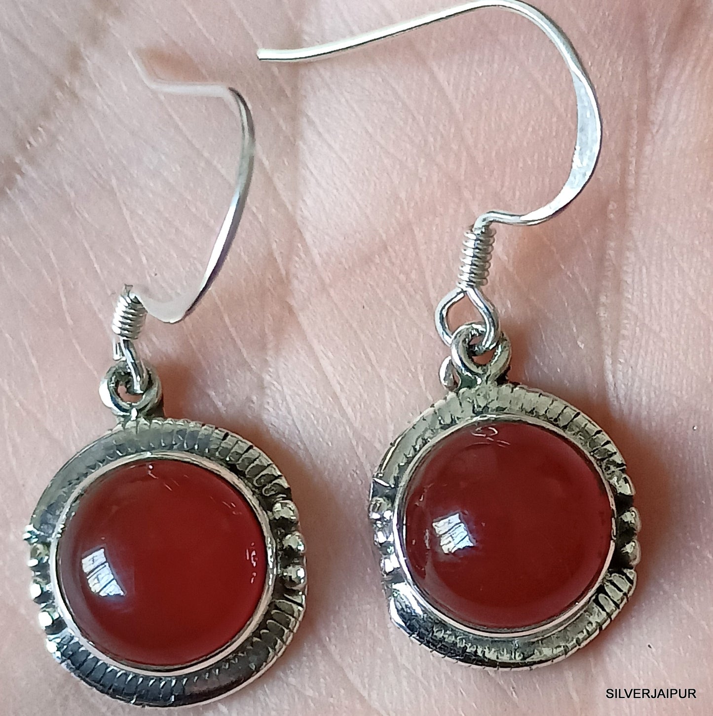 925 SOLID STERLING SILVER NATURAL RED ONYX GEMSTONE HOOK EARRING