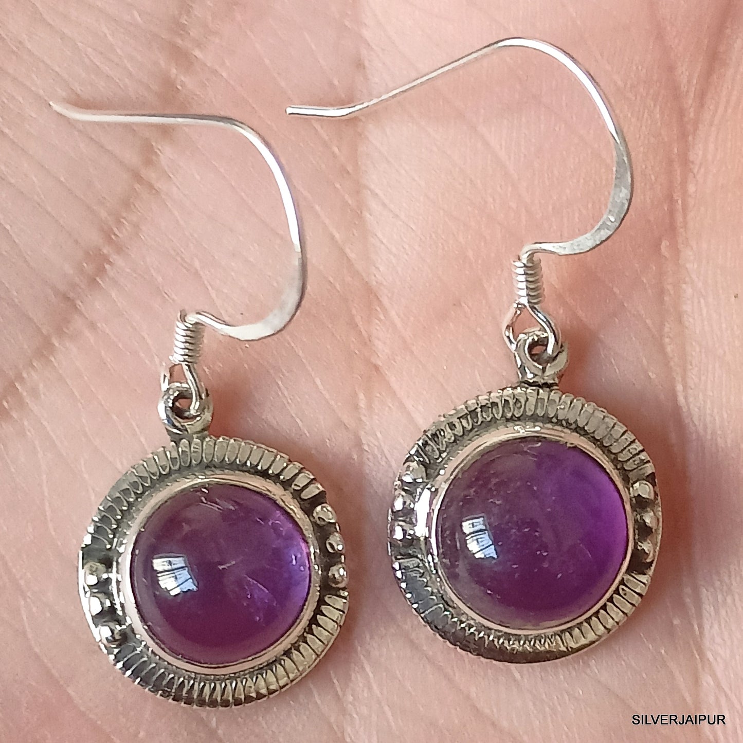 925 SOLID STERLING SILVER NATURAL PURPLE AMETHYST GEMSTONE HOOK EARRING