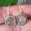 925 SOLID STERLING SILVER NATURAL ROSE QUARTZ GEMSTONE HOOK EARRING