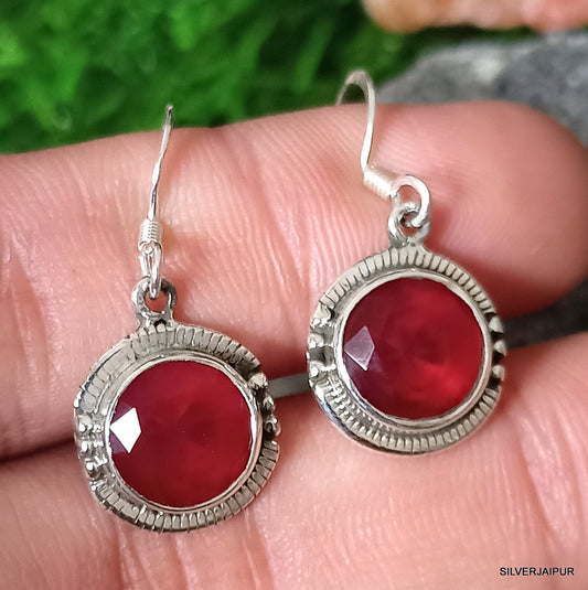 925 SOLID STERLING SILVER NATURAL RUBY GEMSTONE HOOK EARRING