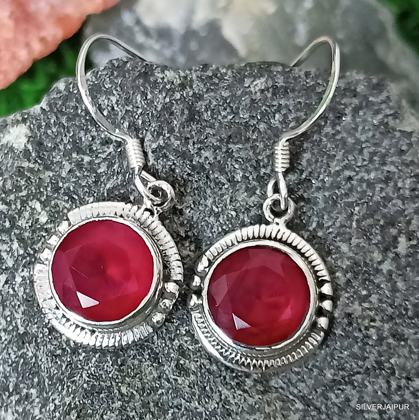 925 SOLID STERLING SILVER NATURAL RUBY GEMSTONE HOOK EARRING