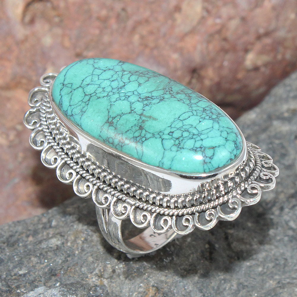 925 SOLID STERLING SILVER NATURAL TURQUOISE GEMSTONES HANDMADE RING, ALL SIZES AVAILABLE