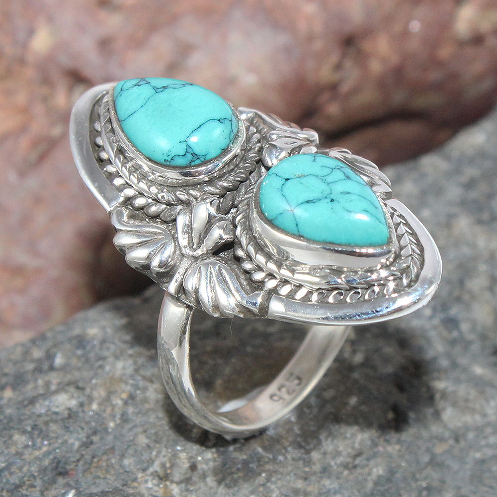 925 SOLID STERLING SILVER NATURAL TURQUOISE GEMSTONES HANDMADE RING, ALL SIZES AVAILABLE