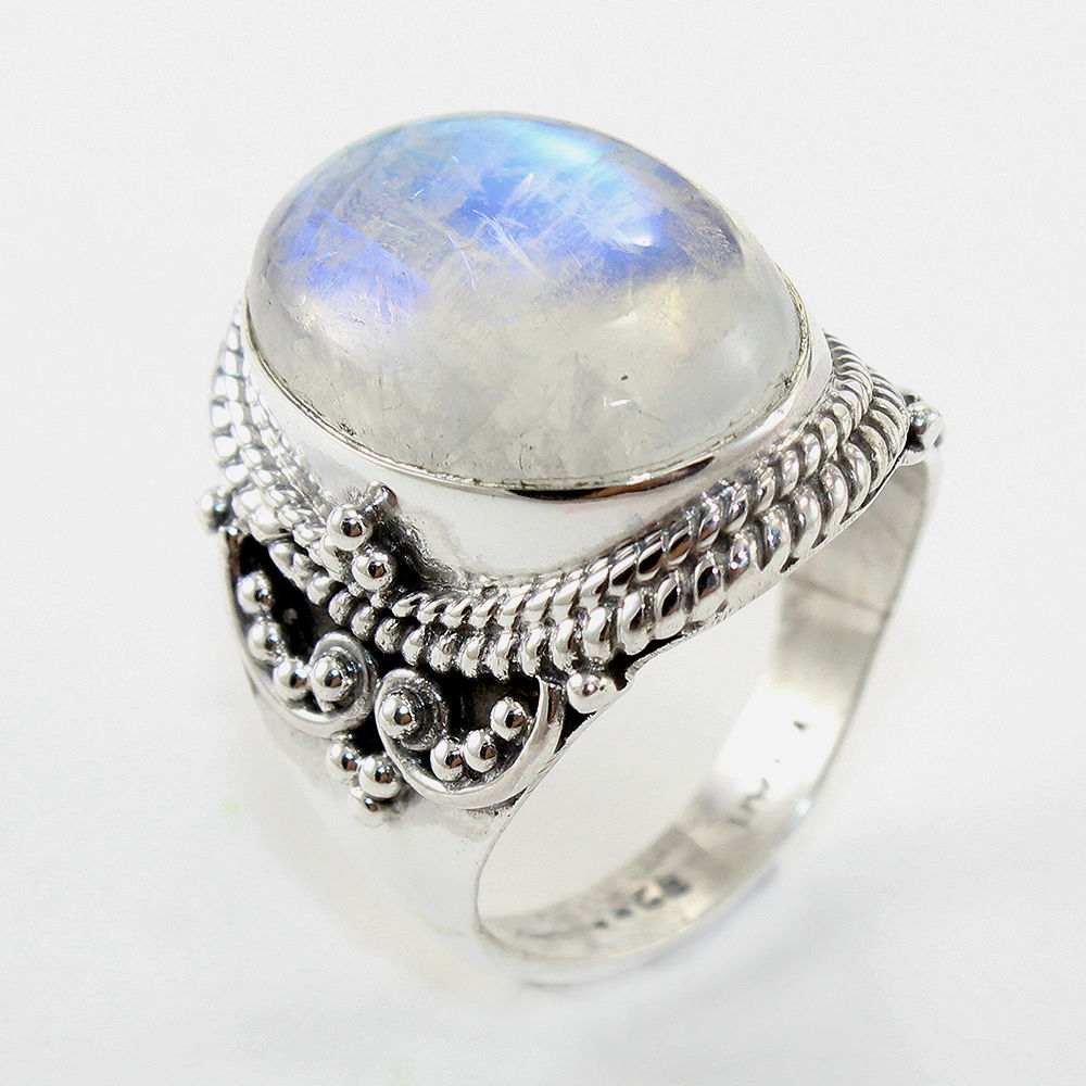 925 SOLID STERLING SILVER NATURAL RAINBOW MOONSTONE GEMSTONES HANDMADE RING, ALL SIZES AVAILABLE