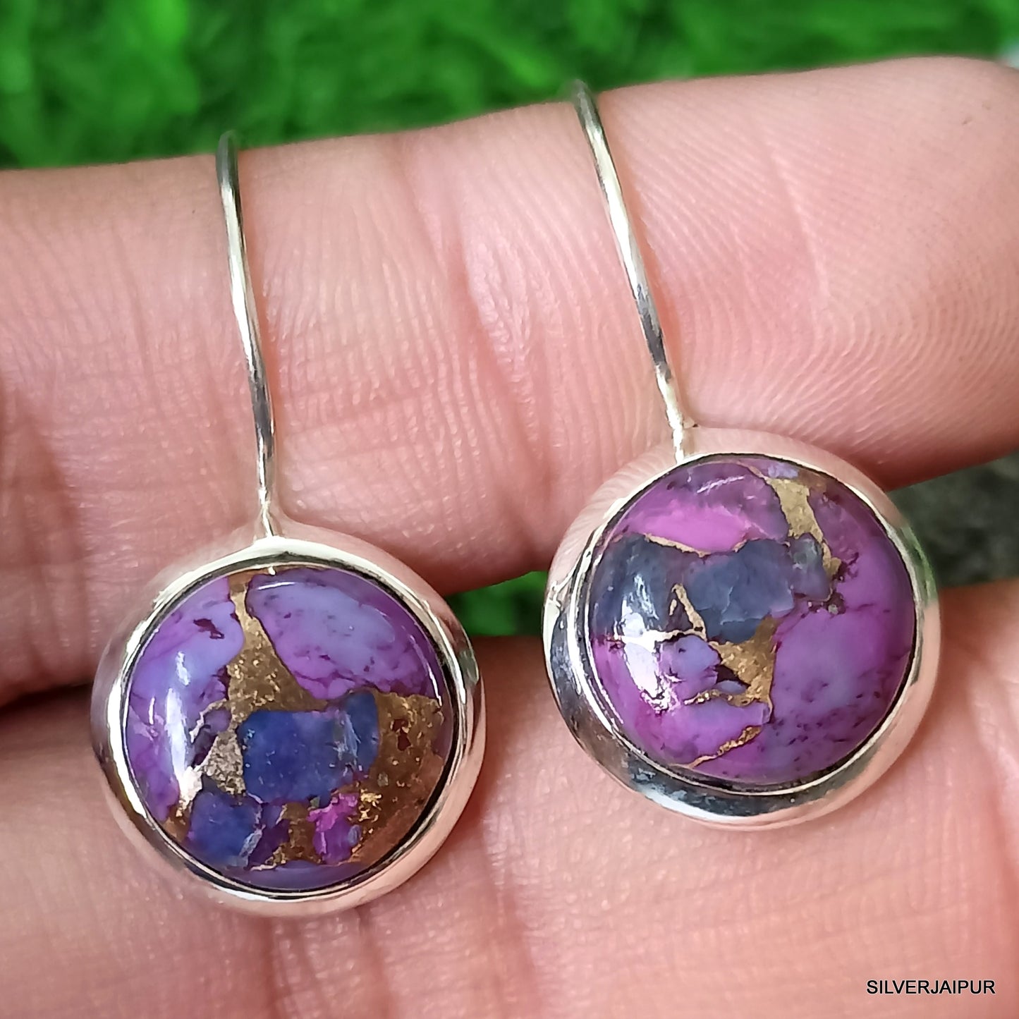925 SOLID STERLING SILVER NATURAL PURPLE COPPER TURQUOISE GEMSTONE HOOK EARRING