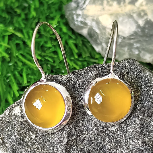 925 SOLID STERLING SILVER NATURAL MANGO CHALCEDONY GEMSTONE HOOK EARRING