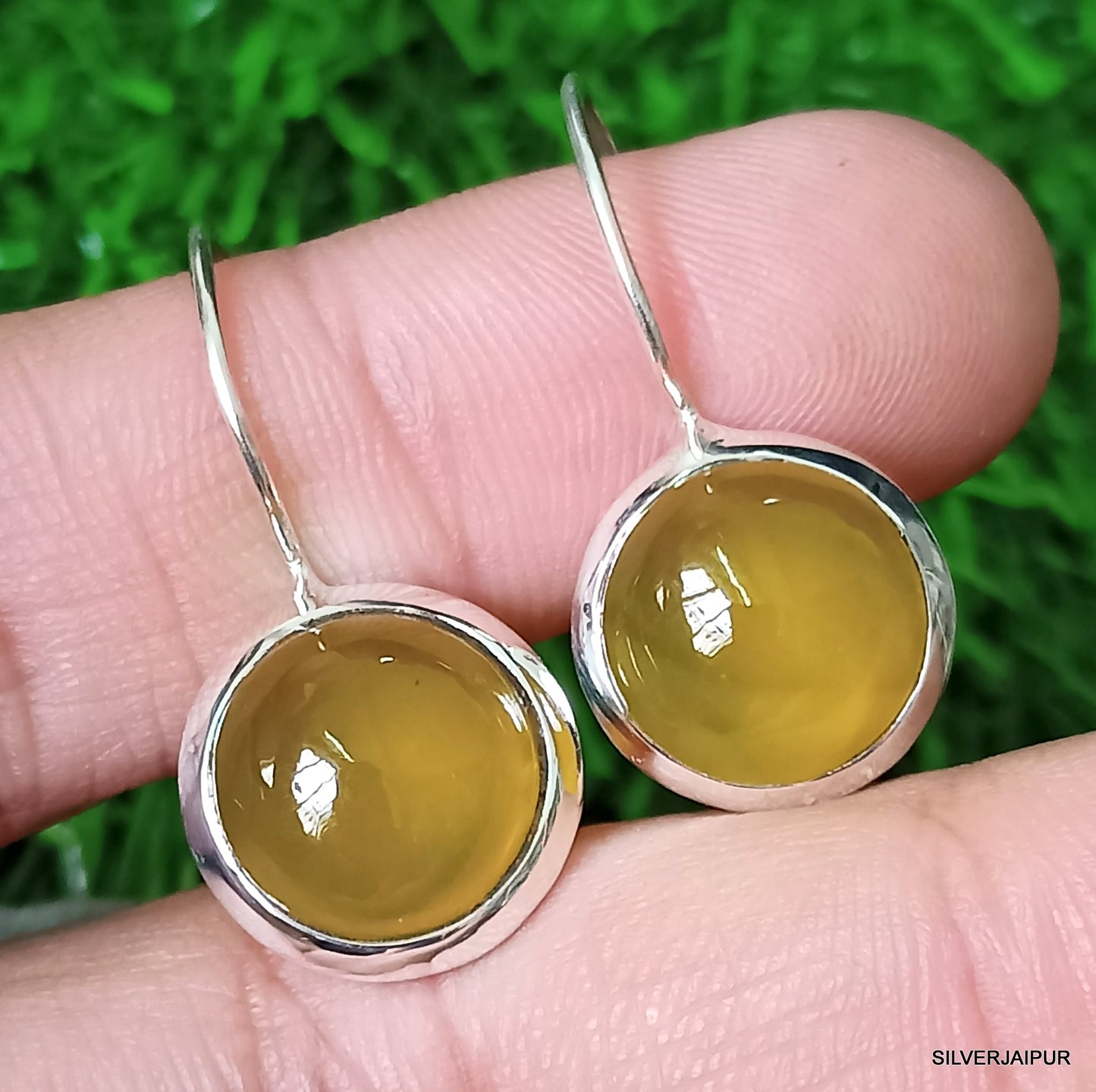 925 SOLID STERLING SILVER NATURAL MANGO CHALCEDONY GEMSTONE HOOK EARRING