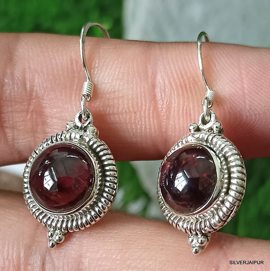 925 SOLID STERLING SILVER NATURAL GARNET GEMSTONE HOOK EARRING