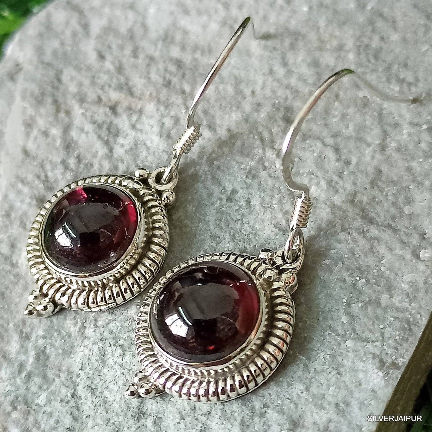 925 SOLID STERLING SILVER NATURAL GARNET GEMSTONE HOOK EARRING
