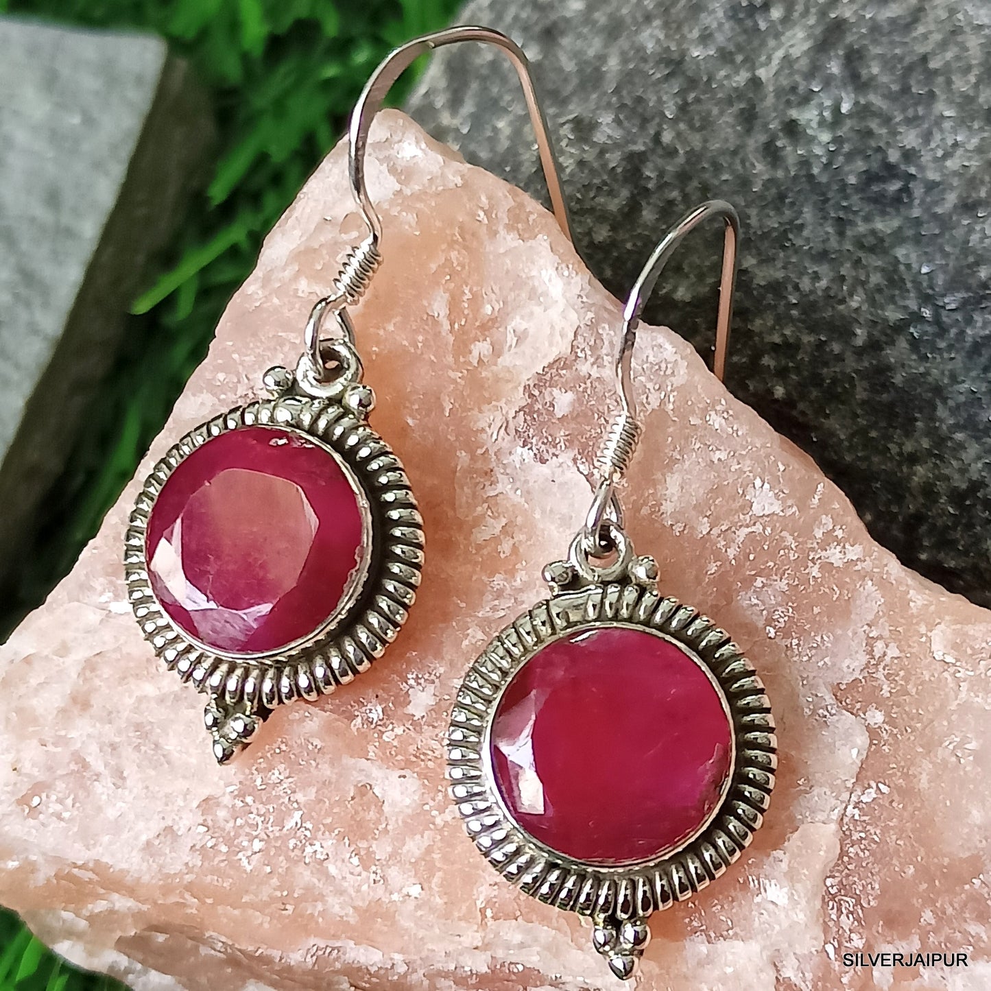 925 SOLID STERLING SILVER NATURAL RUBY GEMSTONE HOOK EARRING