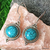 925 SOLID STERLING SILVER NATURAL BLUE TURQUOISE GEMSTONE HOOK EARRING