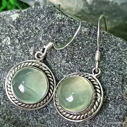 925 SOLID STERLING SILVER NATURAL GREEN AMETHYST GEMSTONE HOOK EARRING