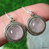 925 SOLID STERLING SILVER NATURAL ROSE QUARTZ GEMSTONE HOOK EARRING GIFT FOR GIRLS