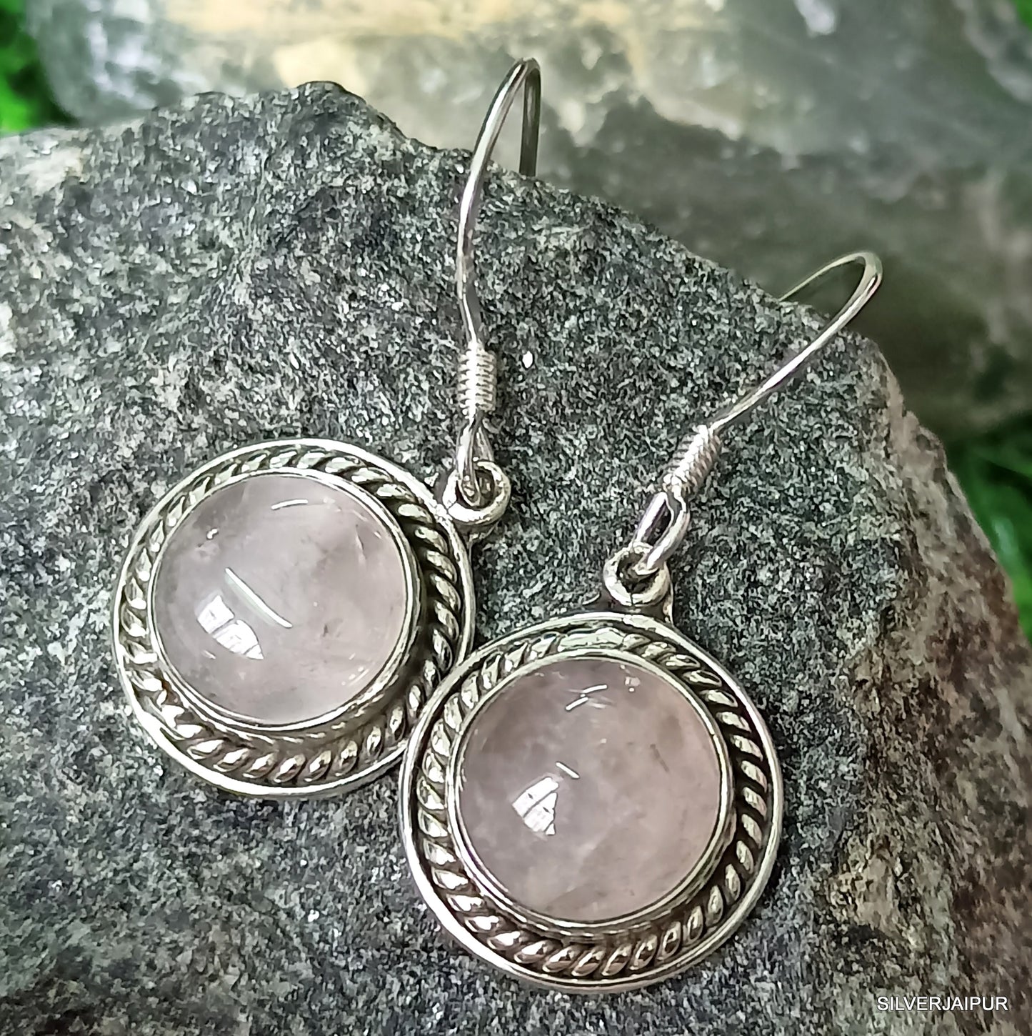 925 SOLID STERLING SILVER NATURAL ROSE QUARTZ GEMSTONE HOOK EARRING GIFT FOR GIRLS