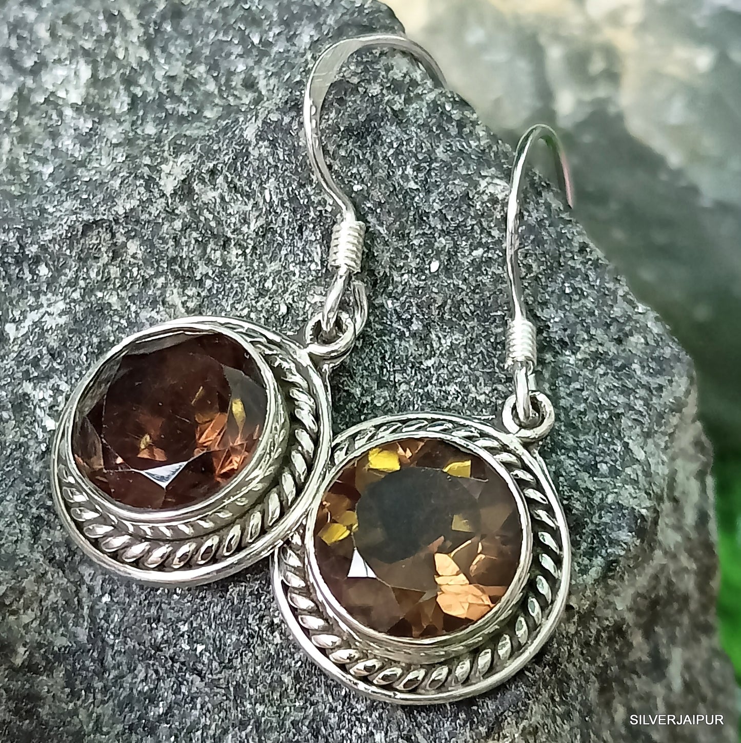 925 SOLID STERLING SILVER NATURAL SMOKY QUARTZ GEMSTONE HOOK EARRING GIFT FOR GIRLS