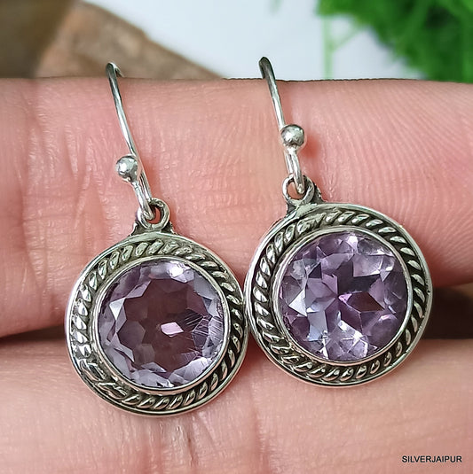 925 SOLID STERLING SILVER NATURAL AMETHYST GEMSTONE HOOK EARRING BIRTHDAY GIFT FOR GIRLS