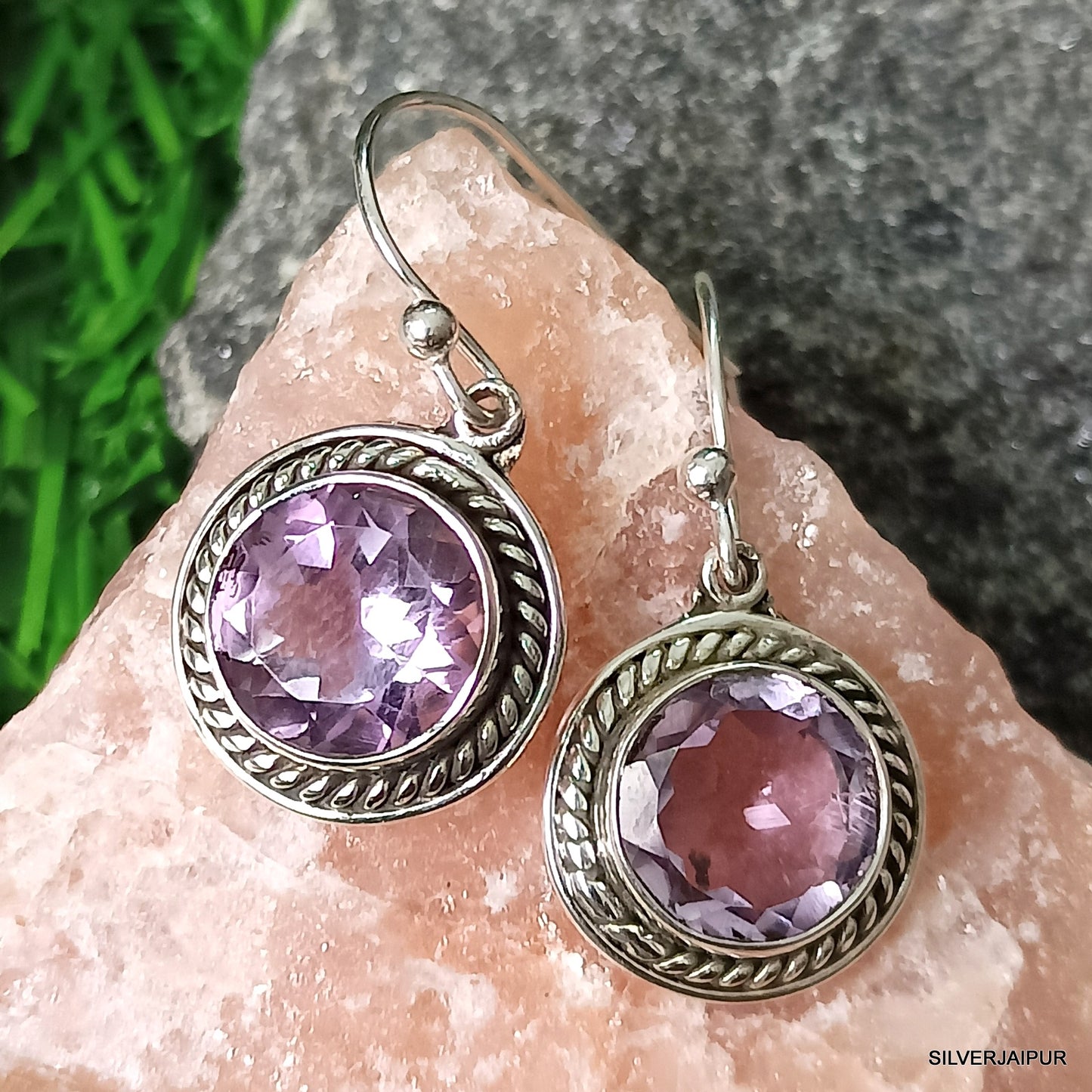925 SOLID STERLING SILVER NATURAL AMETHYST GEMSTONE HOOK EARRING BIRTHDAY GIFT FOR GIRLS