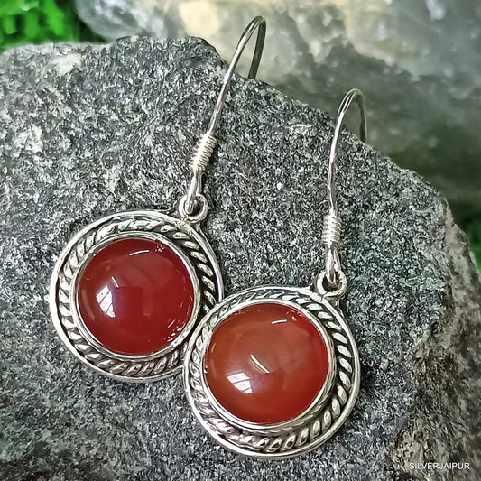 925 SOLID STERLING SILVER NATURAL RED ONYX GEMSTONE HOOK EARRING BIRTHDAY GIFT FOR GIRLS